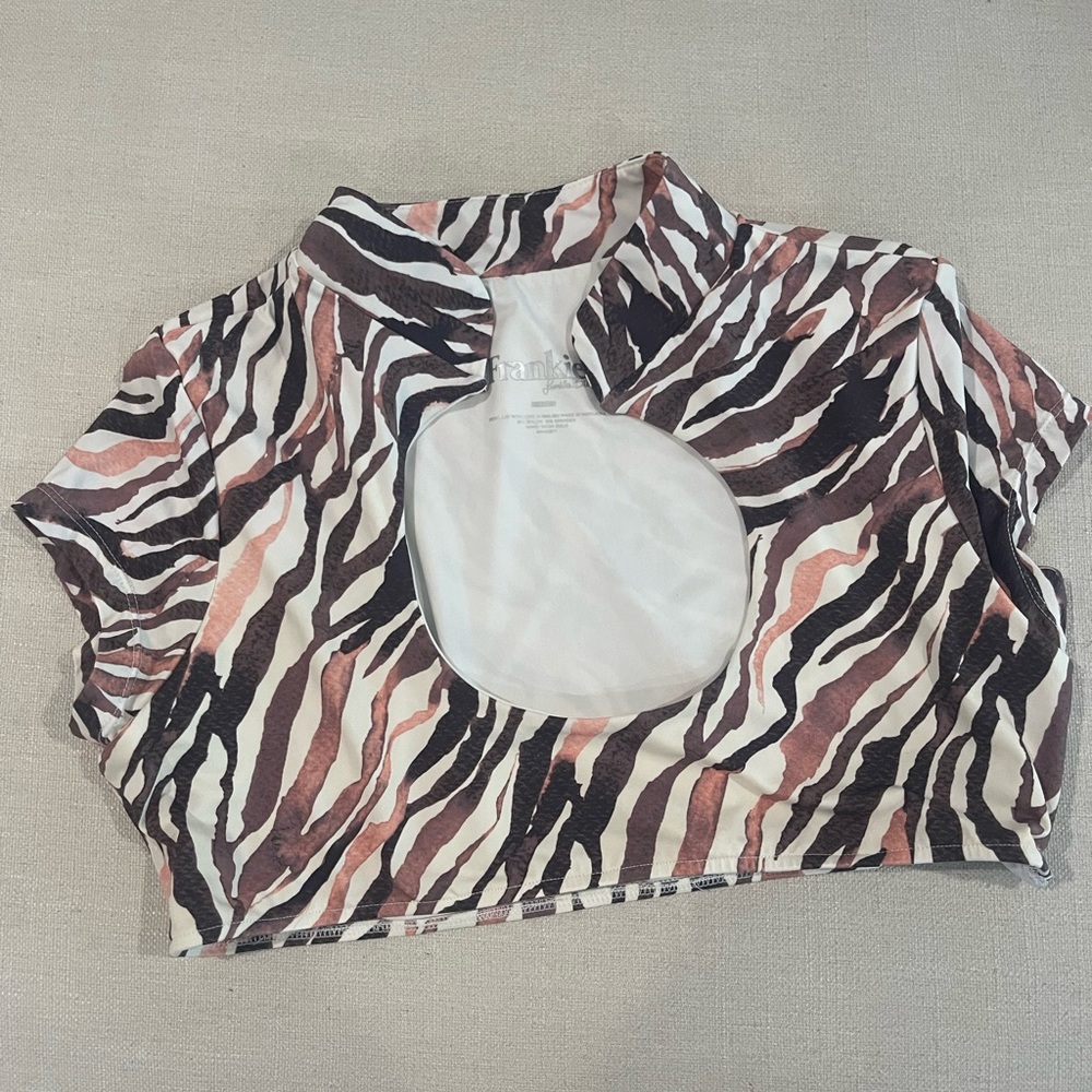 Frankies Bikinis zebra print bikini keyhole top